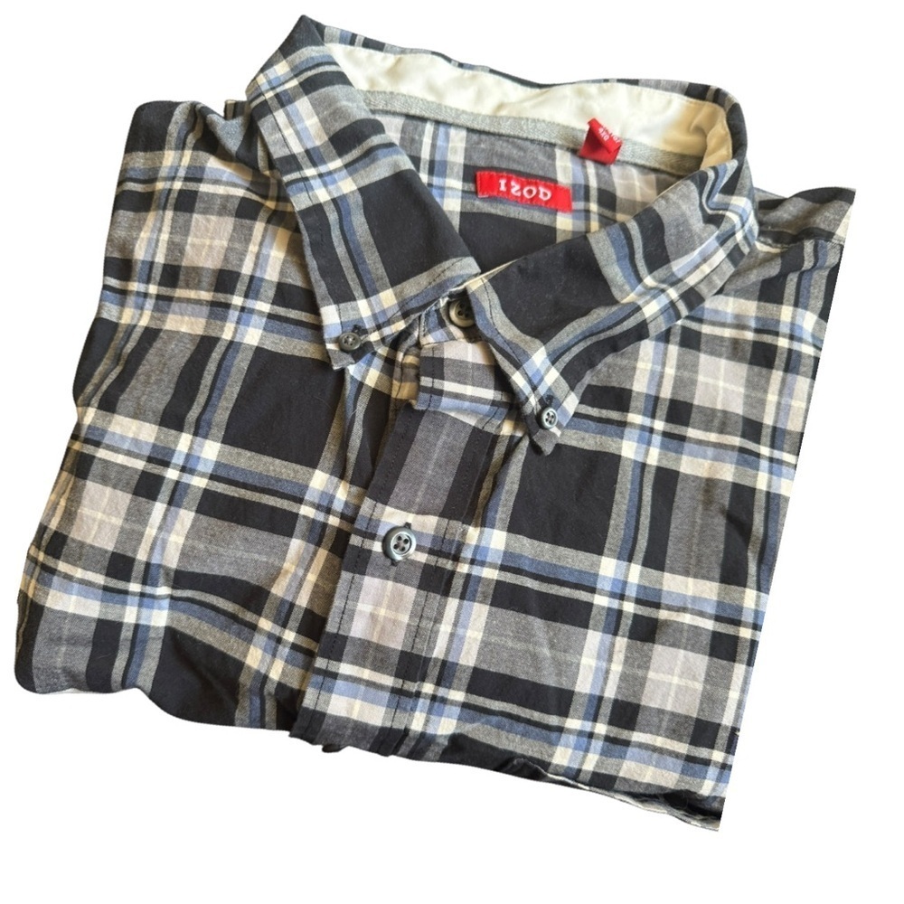 Izod Black and White Casual Button Down Long Sleeve Shirt 4XL